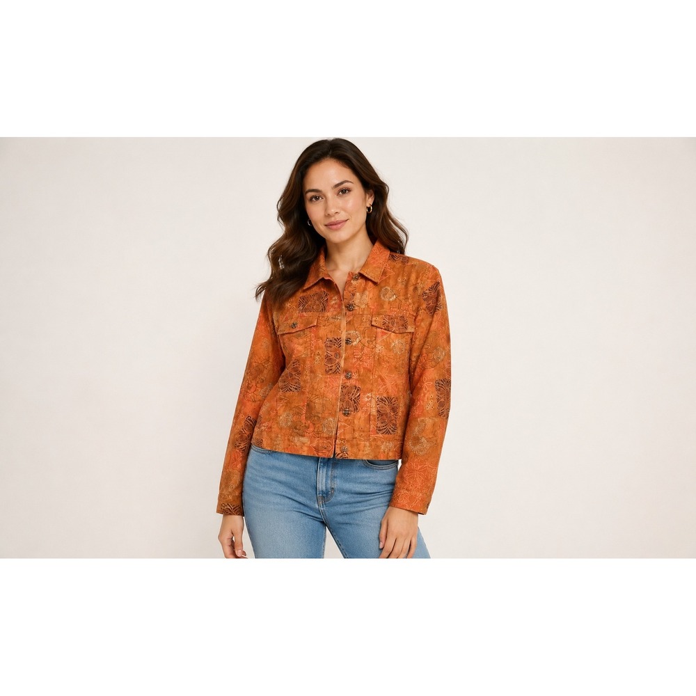 Christopher & Banks Orange Batik Tribal Print Linen Cotton Jacket Womens Medium
